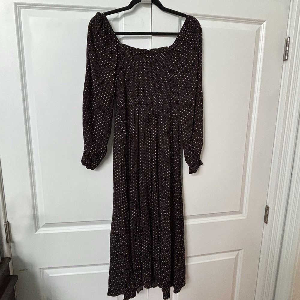 Gap Smocked Midi Dress Womens S‎ Brown Polka Dot Coquette Cottagecore - Picture 7 of 10